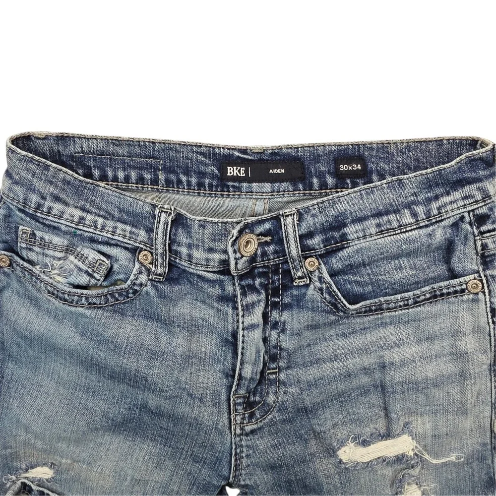BKE Aiden Straight Leg Distressed Jeans Mens 30x34 Medium Wash Denim